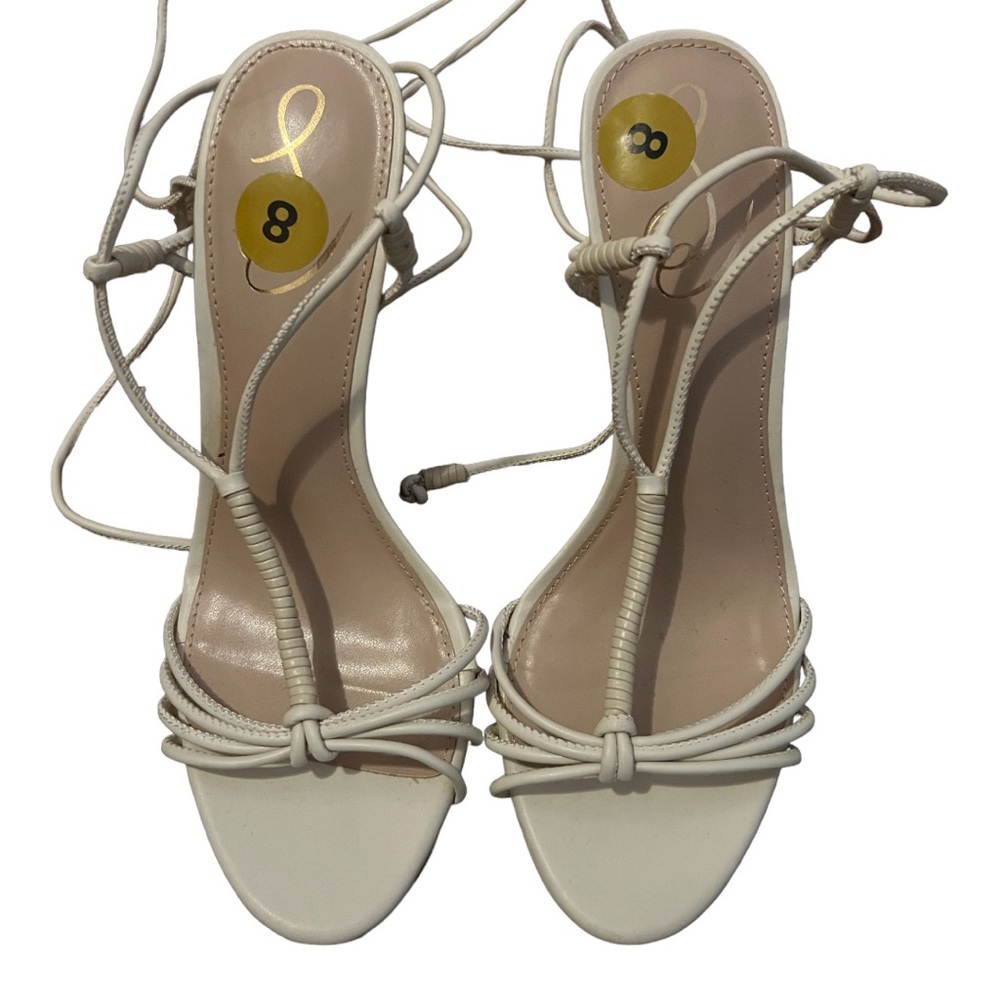 Nude lace up stilettos heels